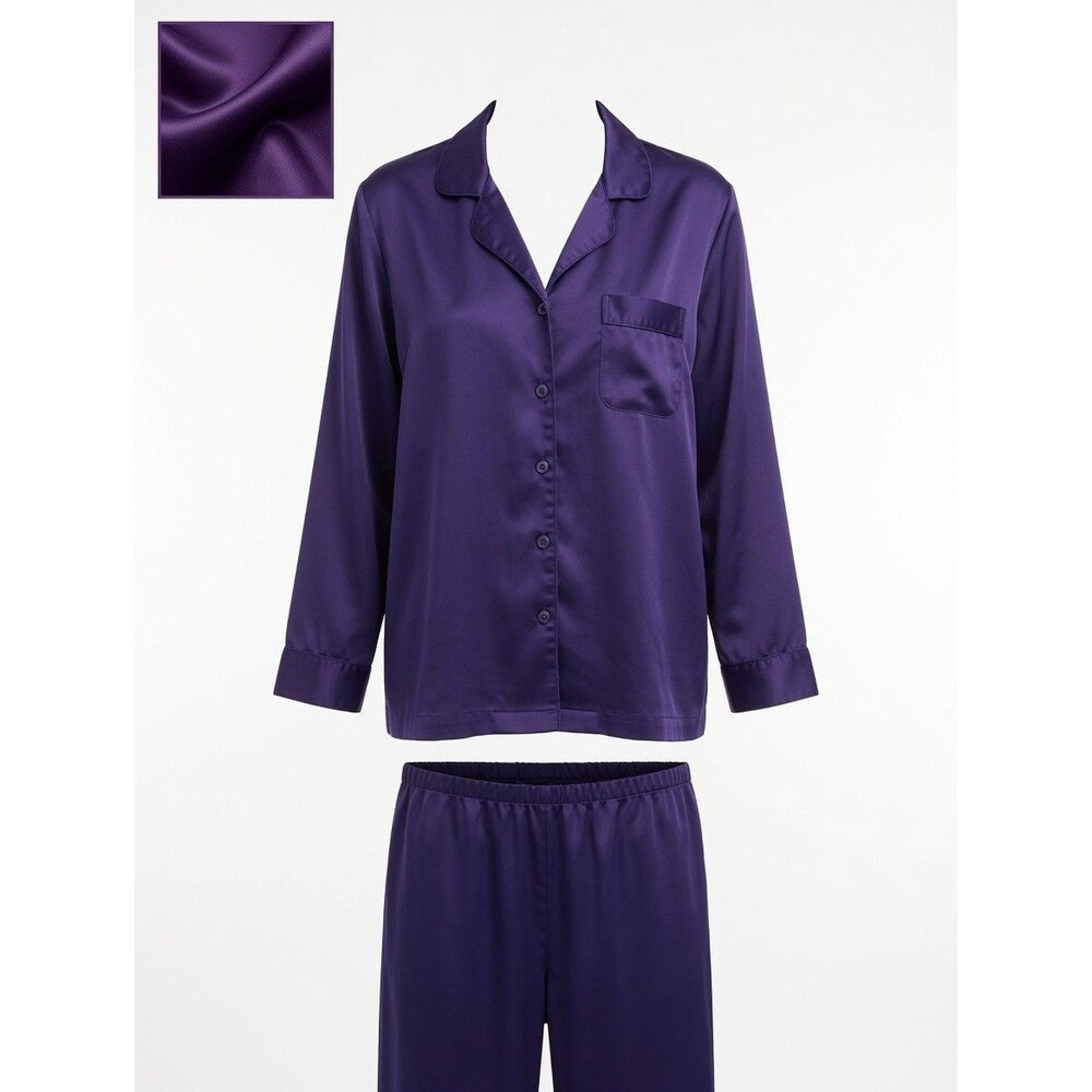 Cabernet Sleepwear Pajama Set Womens Sz M Deep Purple Long Sleeve Old Hollywood